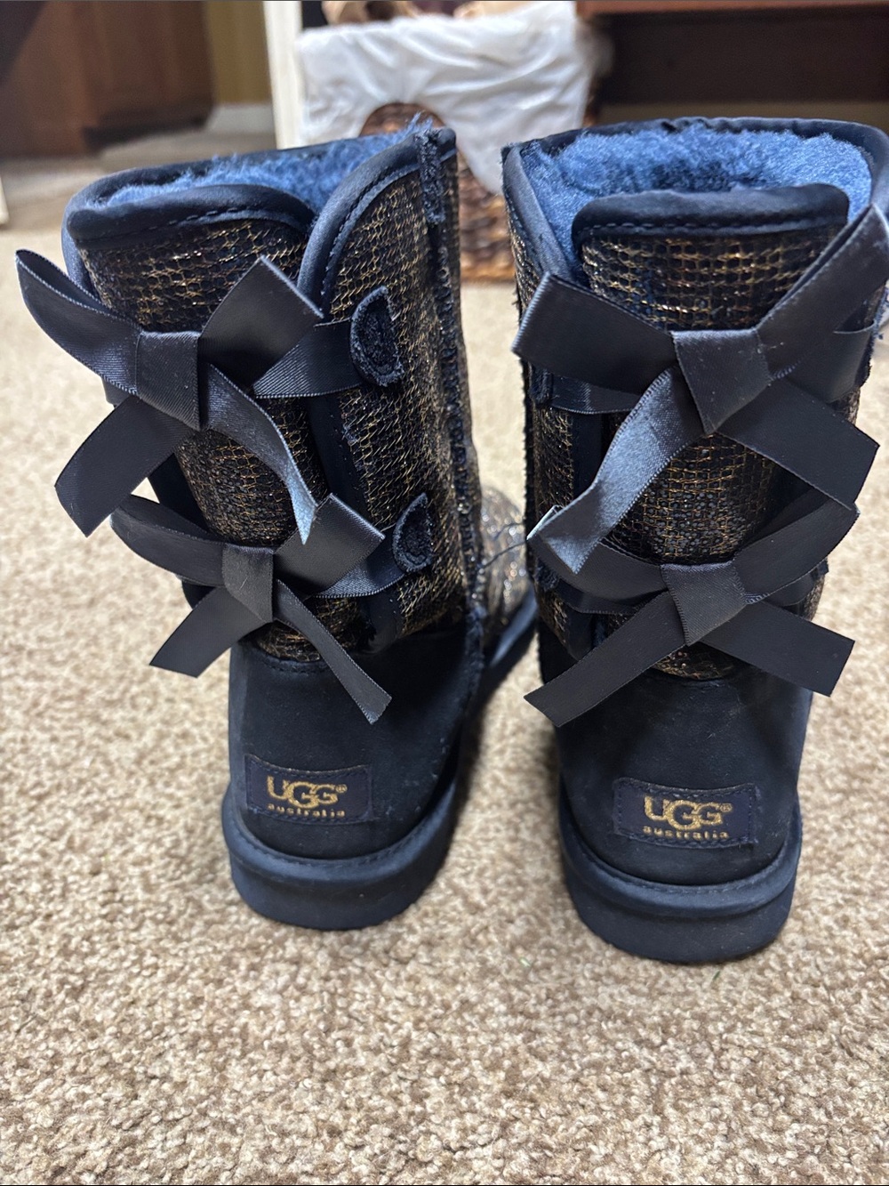 UGG Bailey Bow Leopard Navy and Gold Glitter Women’s Boots - 8